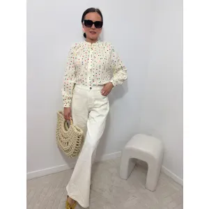 Bawełniana bluzka CARITA w odcieniu wanilii w serca rozmiar M/L