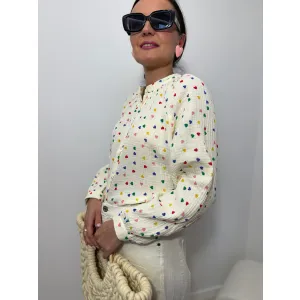 Bawełniana bluzka CARITA w odcieniu wanilii w serca rozmiar M/L