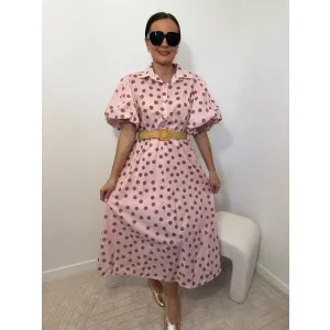 Bawełniana sukienka BONA w odcieniu pudrowego różu w kropki