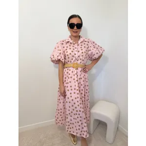 Bawełniana sukienka BONA w odcieniu pudrowego różu w kropki