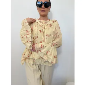 Bawełniana bluzka Z jedwabiem LORENZA w kolorze pudrowego złota