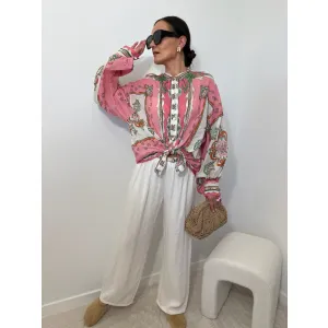 Bawełniana bluzka VINI w odcieniu ecru z różem