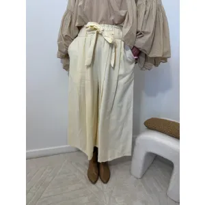 Wiskozowe spodnie KULOTY w odcieniu wanilii