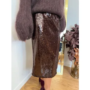 Cekinowa spódnica PARTY w odcieniu czekoladowym