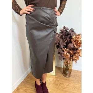 Spódnica z imitacji skóry VERA  w kolorze czekoladowym