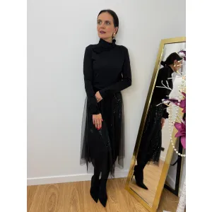 Bawełniany golf ROZA w kolorze czerni z różami