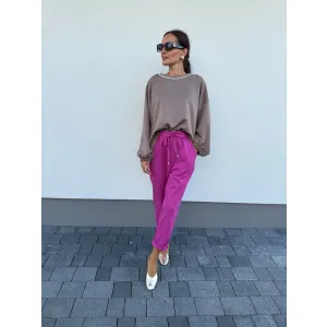 Wiskozową bluza FEDERICA z ozdobną aplikacja w kolorze fango