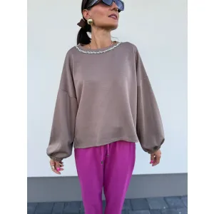 Wiskozową bluza FEDERICA z ozdobną aplikacja w kolorze fango