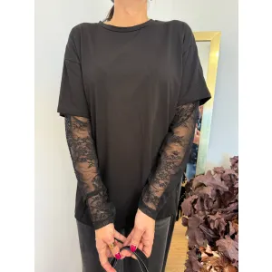 Bawełniana bluzka DIVA czarna z koronką