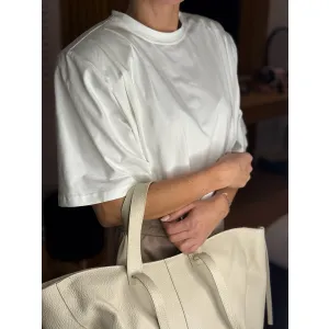Torebka z naturalnej skóry Shopperka w kolorze kości słoniowej