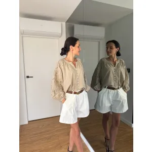 Bawełniana koszula RICAMO w kolorze fango