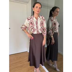 Spódnica z wiskozy OLEA w odcieniu czekoladowy