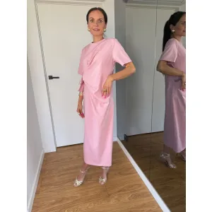 Bawełniana sukienka Mari w odcieniu pudrowego różu