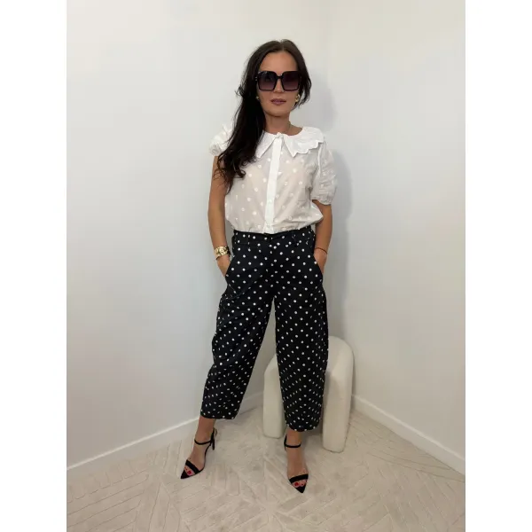 Bawełniana bluzka LIZI w kolorze białym w kropki