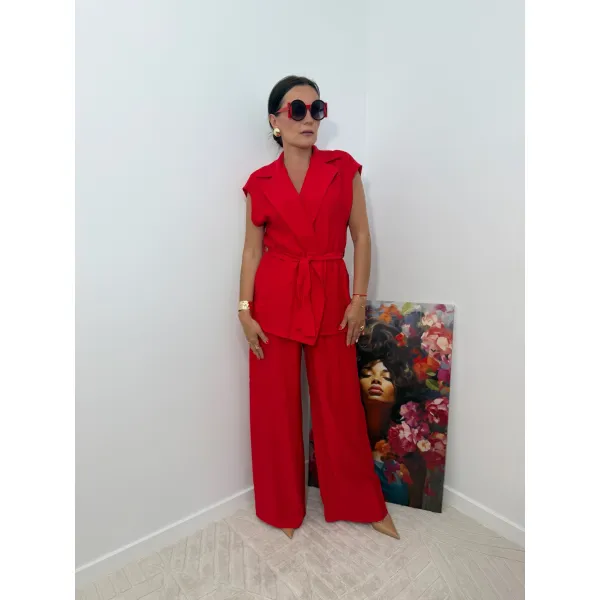 Wiskozowy set ALISA w odcieniu czerwieni