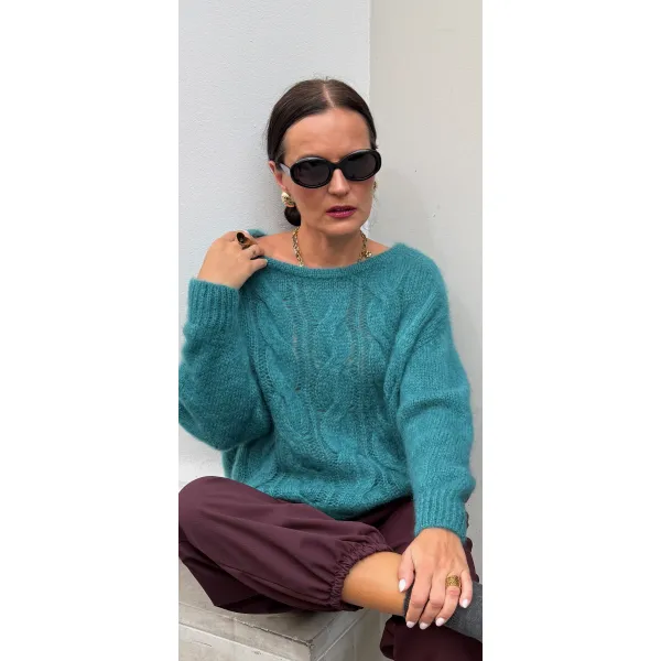 Moherowy sweter KASJANA w odcieniu zieleni morskiej