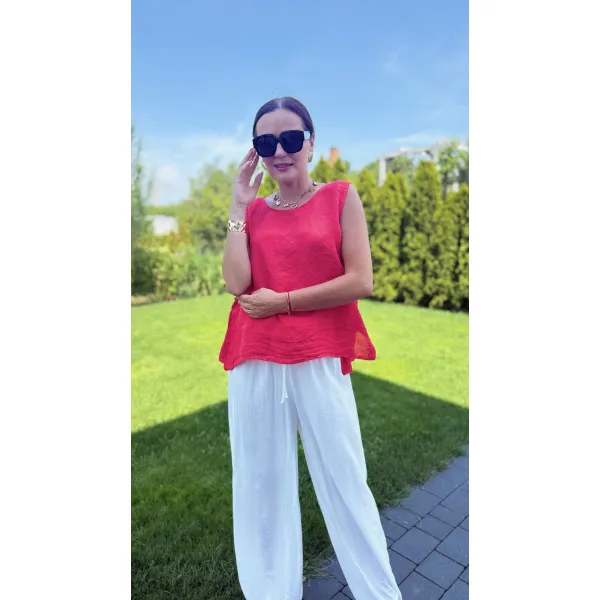 Lniana bluzka RIVIA w odcieniu czerwieni