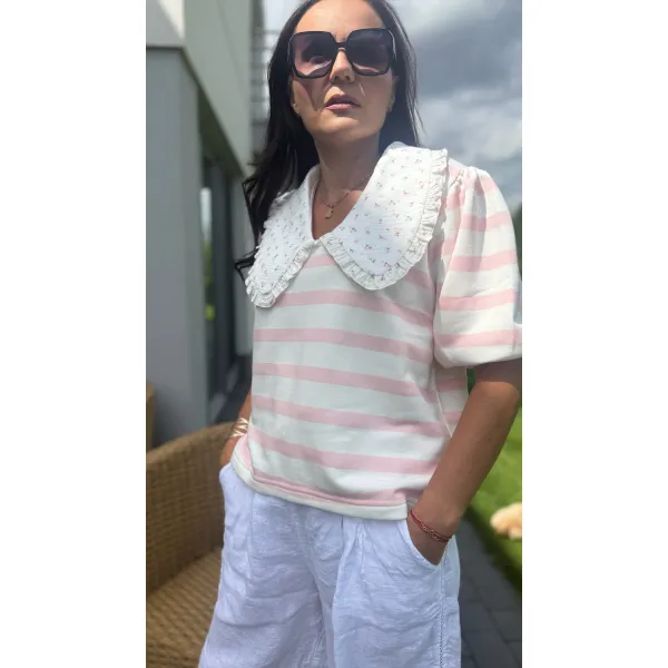 Bawełniana bluza PURPURA w paski pudrowe