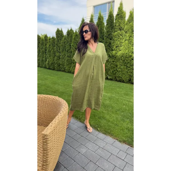 Lniana sukienka SUN w odcieniu khaki