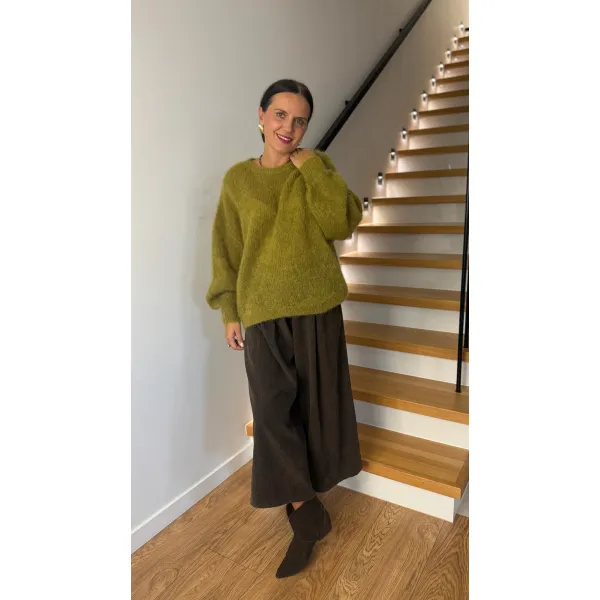 Moherowy sweter LUN w odcieniu leśnego mchu