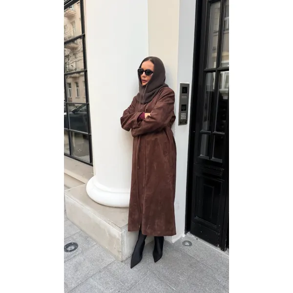 Płaszcz z imitacji zamszu MARGARET w odcieniu czekoladowym
