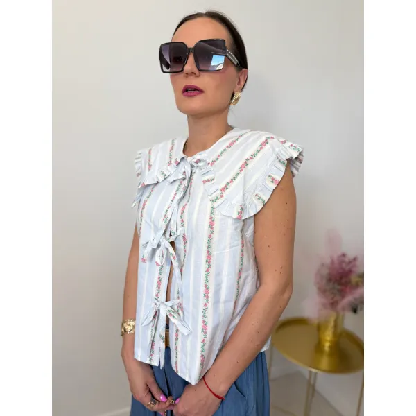 Bawełniana bluzka BABYDOLL w odcieniu błękitu rozmiar M