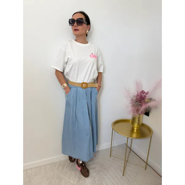 Spódnica z tencelu  APOLONIA w odcieniu jasnego jeansu
