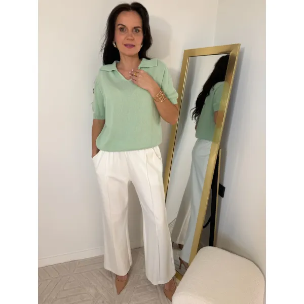 Bawełniany sweterek polo Sara w odcieniu szałwii