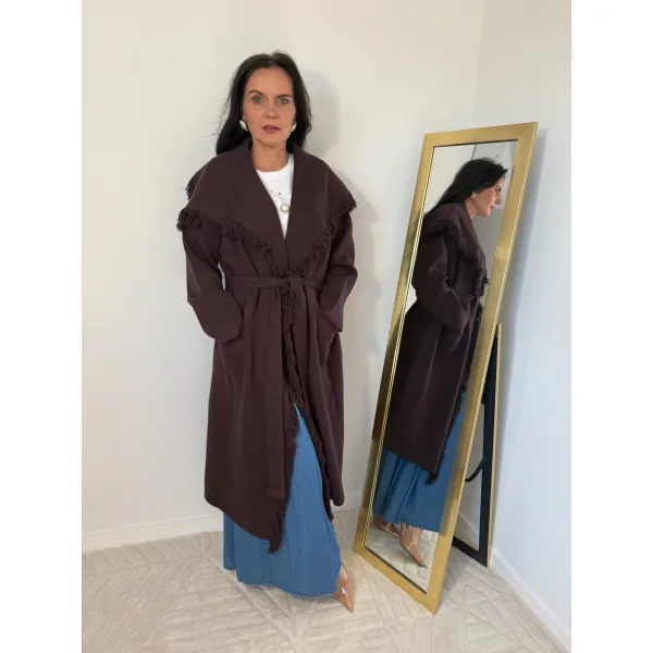 Płaszcz dzianinowy z kaszmirem VIORIKA w kolorze czekoladowym