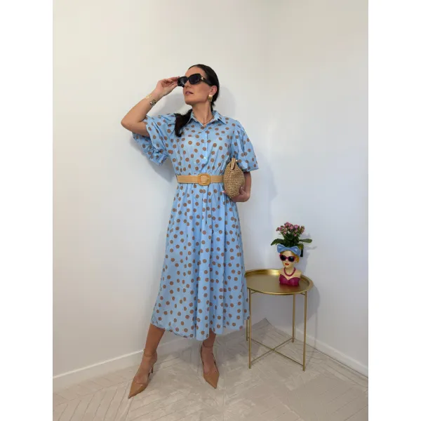 Bawełniana sukienka BONA w odcieniu niebieskim w kropki