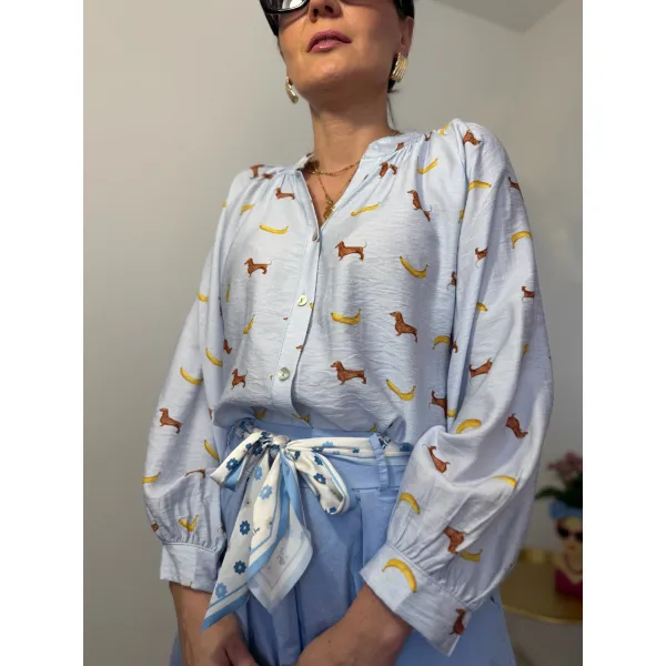 Wiskozowa koszula JAMNIK w odcieniu błękitu w aplikację