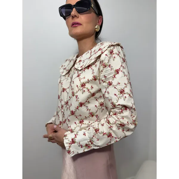 Bawełniana koszula BABYDOLL w odcieniu wanilii w aplikacje rozmiar S/M