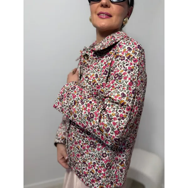 Bawełniana kurtka LILI w kolorowe kwiaty rozmiar S