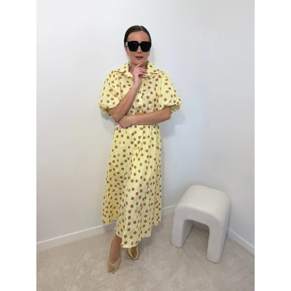 Bawełniana sukienka BONA w kolorze żółtym w kropki