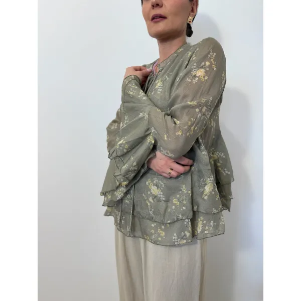 Bawełniana bluzka z jedwabiem LORENZA w odcieniu oliwkowy