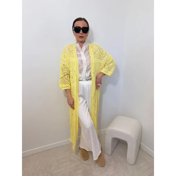 Bawełniany kardigan NEAPOL w kolorze cytrynowym