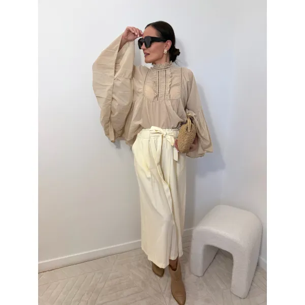 Wiskozowe spodnie KULOTY w odcieniu wanilii