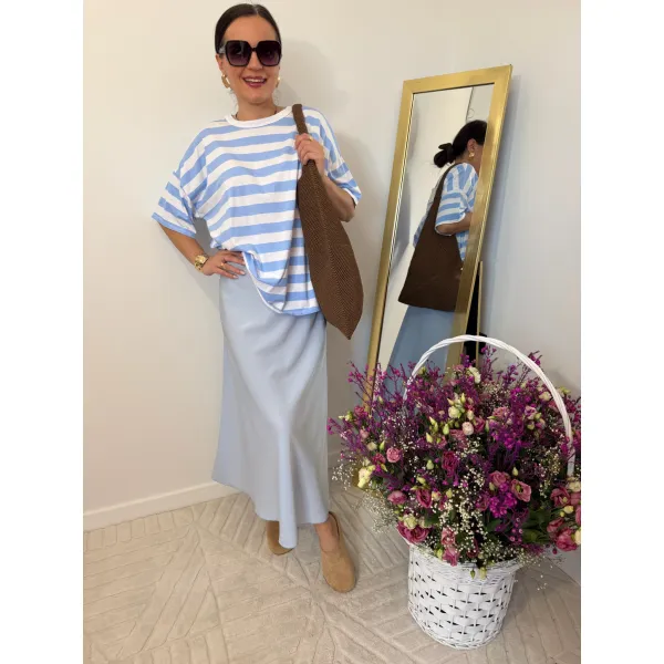 Bawełniana bluzka ETTA w paski biało niebieskie