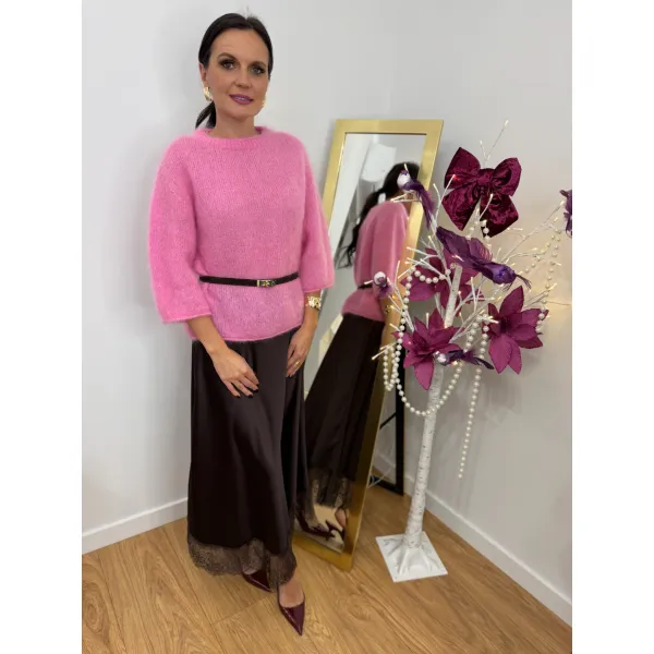 Moherowy sweter LUCIA w odcieniu kwiatów piwonii