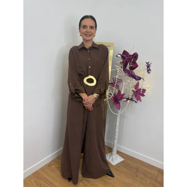 Set z wiskozy ADEL w kolorze czekoladowym rozmiar S