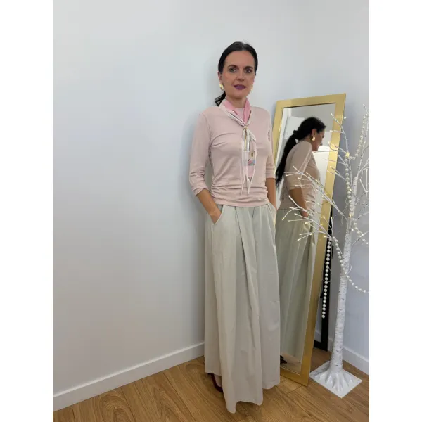 Bawełniana bluzka ORIANA z gawroszką w kolorze różu pudrowego