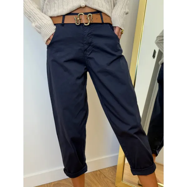 Bawełniane spodnie VANILLA w kolorze granatu