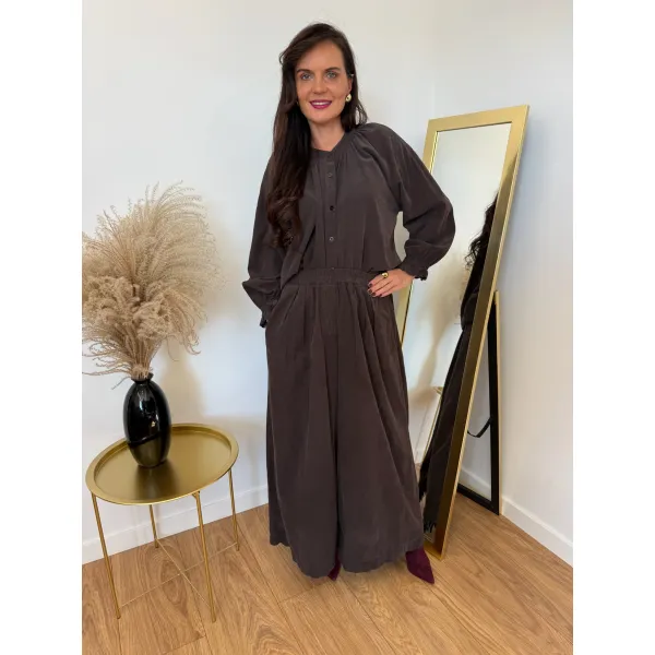 Sztruksowy set GLORIA w odcieniu czekoladowym