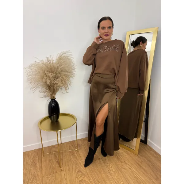 Spódnica VIOLA w odcieniu mlecznej czekolady M/L