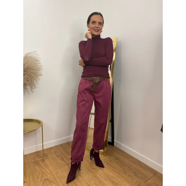 Spodnie z lyocellu NASTKA w odcieniu malinowym