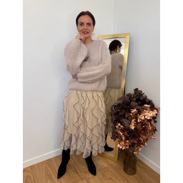 Tiulowa spódnica LESSI w odcieniu beżu